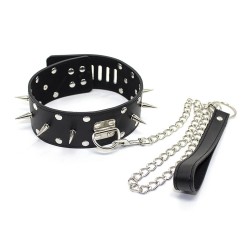 Leather Collar With Leash, Rivets Decoration, Padlock & Key